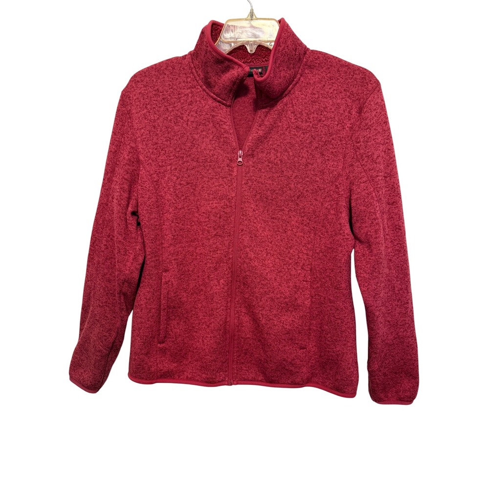 SWISS TECH Women's Red Textured Fleece Zip Up Jacket Size XL Cranberry Knit